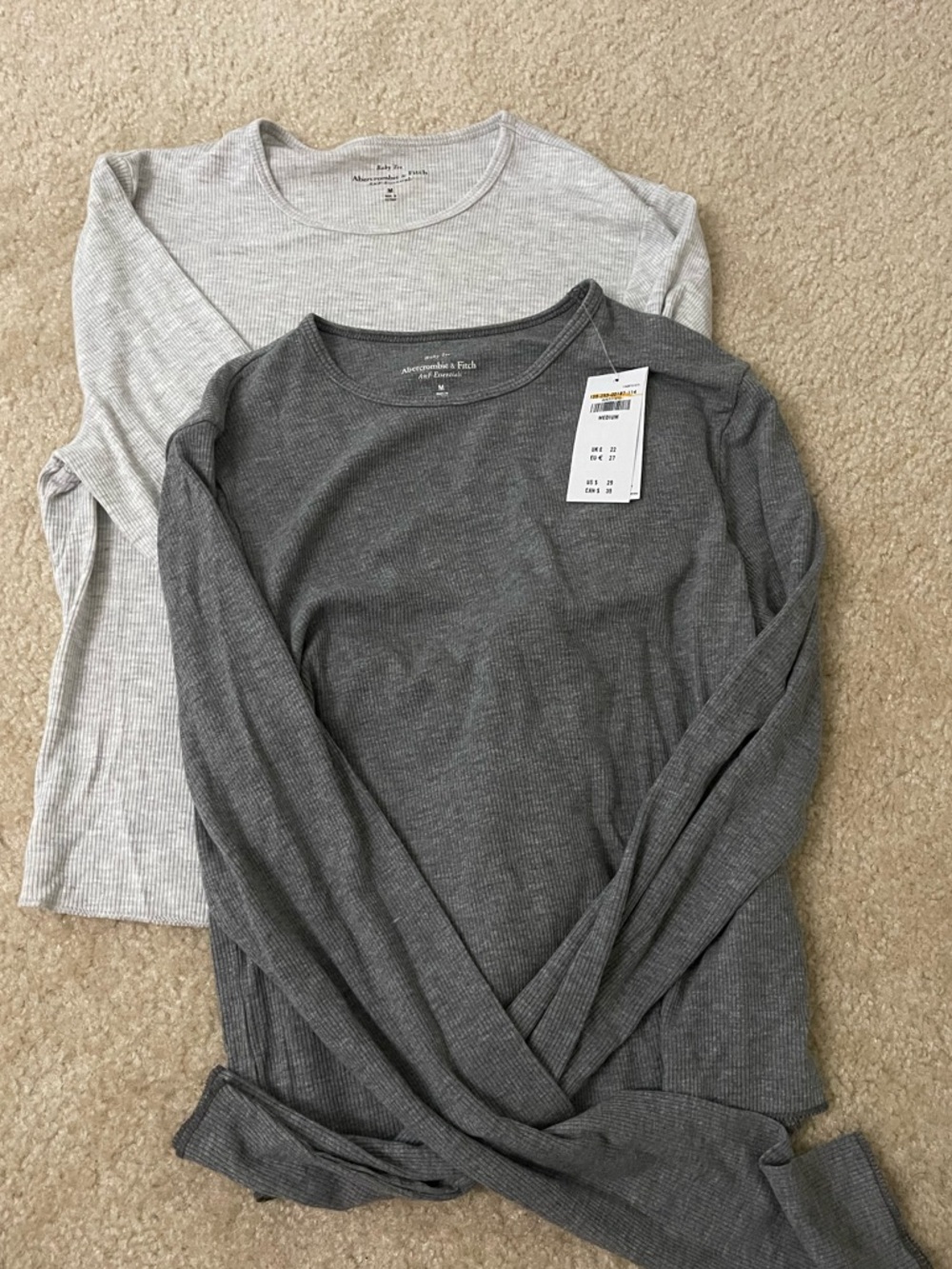 Abercrombie & Fitch Ribbed Long Sleeve Tops - Light Gray & Charcoal